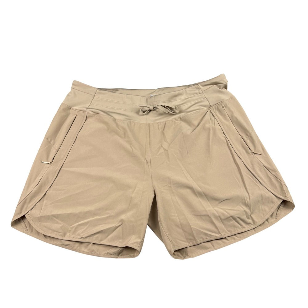 Willit Athletic Shorts Womens 2XL Tan Hiking Travel Stretch Zipper Pocket‎ Khaki